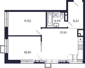 2-к квартира, строящийся дом, 50м2, 20/28 этаж