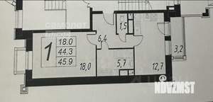 1-к квартира, вторичка, 46м2, 1/4 этаж
