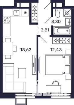 1-к квартира, вторичка, 40м2, 21/28 этаж