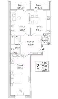 2-к квартира, вторичка, 90м2, 6/9 этаж