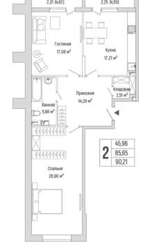 2-к квартира, вторичка, 90м2, 2/9 этаж