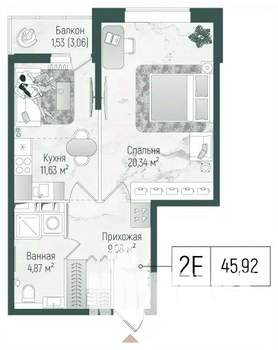 1-к квартира, вторичка, 47м2, 6/10 этаж