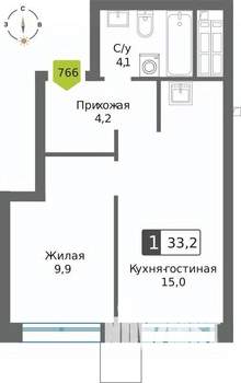 1-к квартира, вторичка, 33м2, 29/32 этаж