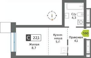 Студия квартира, вторичка, 22м2, 17/32 этаж