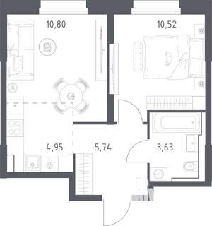 1-к квартира, строящийся дом, 36м2, 19/24 этаж