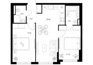 2-к квартира, вторичка, 55м2, 8/9 этаж