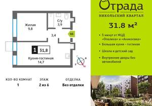 1-к квартира, вторичка, 32м2, 2/9 этаж