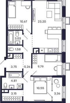 3-к квартира, строящийся дом, 81м2, 11/28 этаж