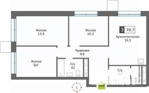 3-к квартира, вторичка, 71м2, 24/32 этаж