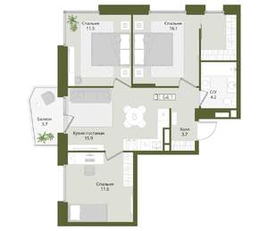 3-к квартира, вторичка, 64м2, 7/8 этаж