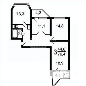 3-к квартира, вторичка, 76м2, 23/25 этаж