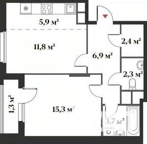 2-к квартира, вторичка, 51м2, 5/6 этаж