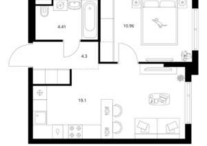 1-к квартира, вторичка, 39м2, 4/9 этаж