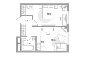 2-к квартира, строящийся дом, 36м2, 7/14 этаж