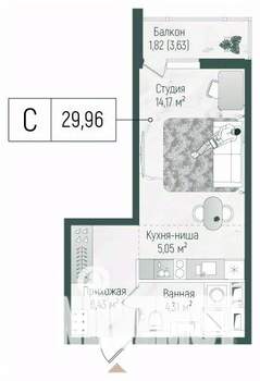 Студия квартира, вторичка, 32м2, 9/10 этаж