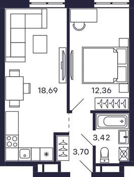 1-к квартира, строящийся дом, 40м2, 22/28 этаж