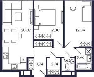 2-к квартира, строящийся дом, 63м2, 23/28 этаж