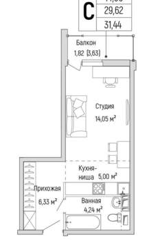 Студия квартира, вторичка, 31м2, 4/9 этаж