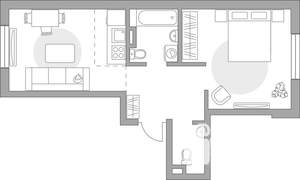 2-к квартира, строящийся дом, 43м2, 1/6 этаж