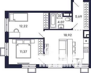 2-к квартира, вторичка, 52м2, 22/28 этаж