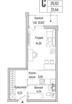 Студия квартира, вторичка, 31м2, 4/9 этаж