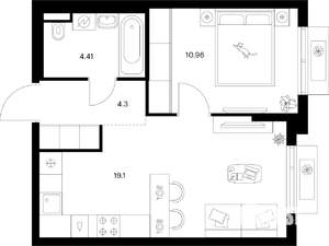 1-к квартира, вторичка, 39м2, 4/9 этаж