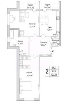 2-к квартира, вторичка, 102м2, 6/10 этаж