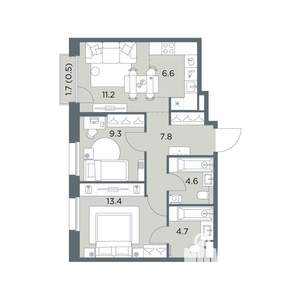 3-к квартира, вторичка, 58м2, 5/6 этаж