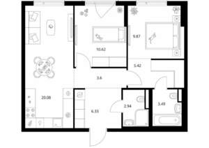 2-к квартира, вторичка, 62м2, 6/9 этаж