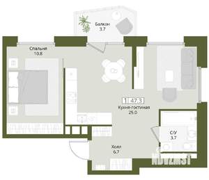 1-к квартира, вторичка, 47м2, 8/8 этаж