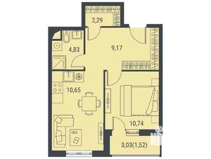1-к квартира, вторичка, 39м2, 10/15 этаж