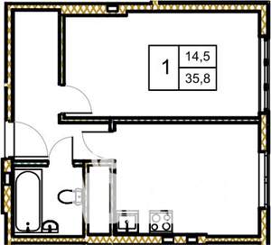 1-к квартира, вторичка, 36м2, 5/5 этаж