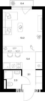 Студия квартира, вторичка, 24м2, 6/9 этаж
