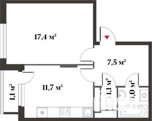 1-к квартира, вторичка, 41м2, 4/6 этаж