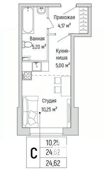 Студия квартира, вторичка, 25м2, 1/9 этаж