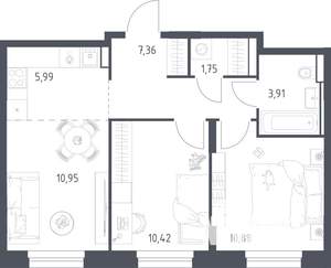 2-к квартира, строящийся дом, 51м2, 2/24 этаж