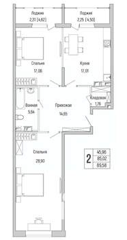 2-к квартира, вторичка, 90м2, 7/9 этаж