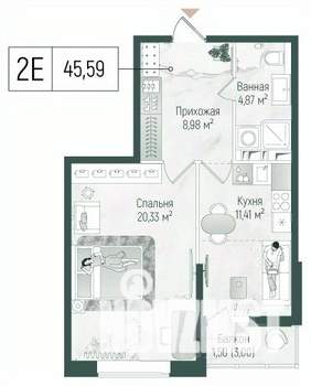 1-к квартира, вторичка, 47м2, 7/10 этаж