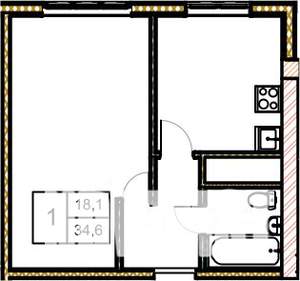 1-к квартира, вторичка, 35м2, 5/5 этаж