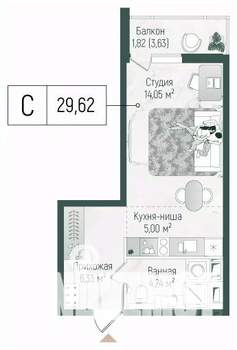 Студия квартира, вторичка, 31м2, 6/10 этаж