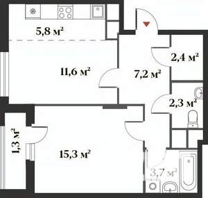 2-к квартира, вторичка, 50м2, 5/6 этаж
