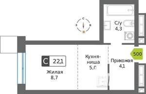 Студия квартира, вторичка, 22м2, 11/32 этаж