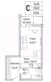 Студия квартира, вторичка, 31м2, 6/10 этаж