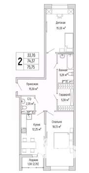 2-к квартира, вторичка, 76м2, 8/9 этаж