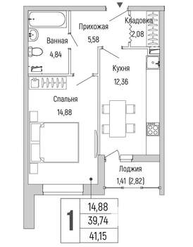 1-к квартира, вторичка, 41м2, 2/9 этаж
