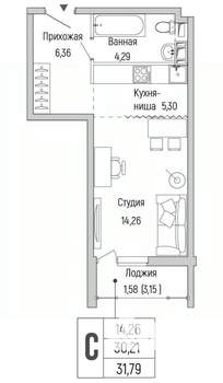 Студия квартира, вторичка, 32м2, 9/9 этаж