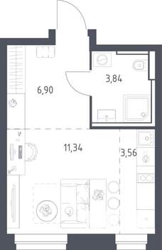 Студия квартира, строящийся дом, 26м2, 9/24 этаж
