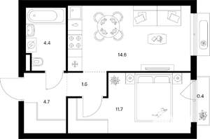 1-к квартира, вторичка, 37м2, 7/9 этаж