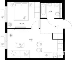 1-к квартира, вторичка, 37м2, 8/9 этаж