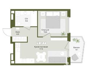 1-к квартира, вторичка, 38м2, 4/8 этаж